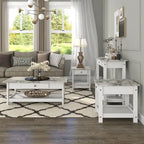 Denhour DH BASIC 4-Piece Open-Shelf Coffee Table Set with Drawer in Transitional Rubberwood