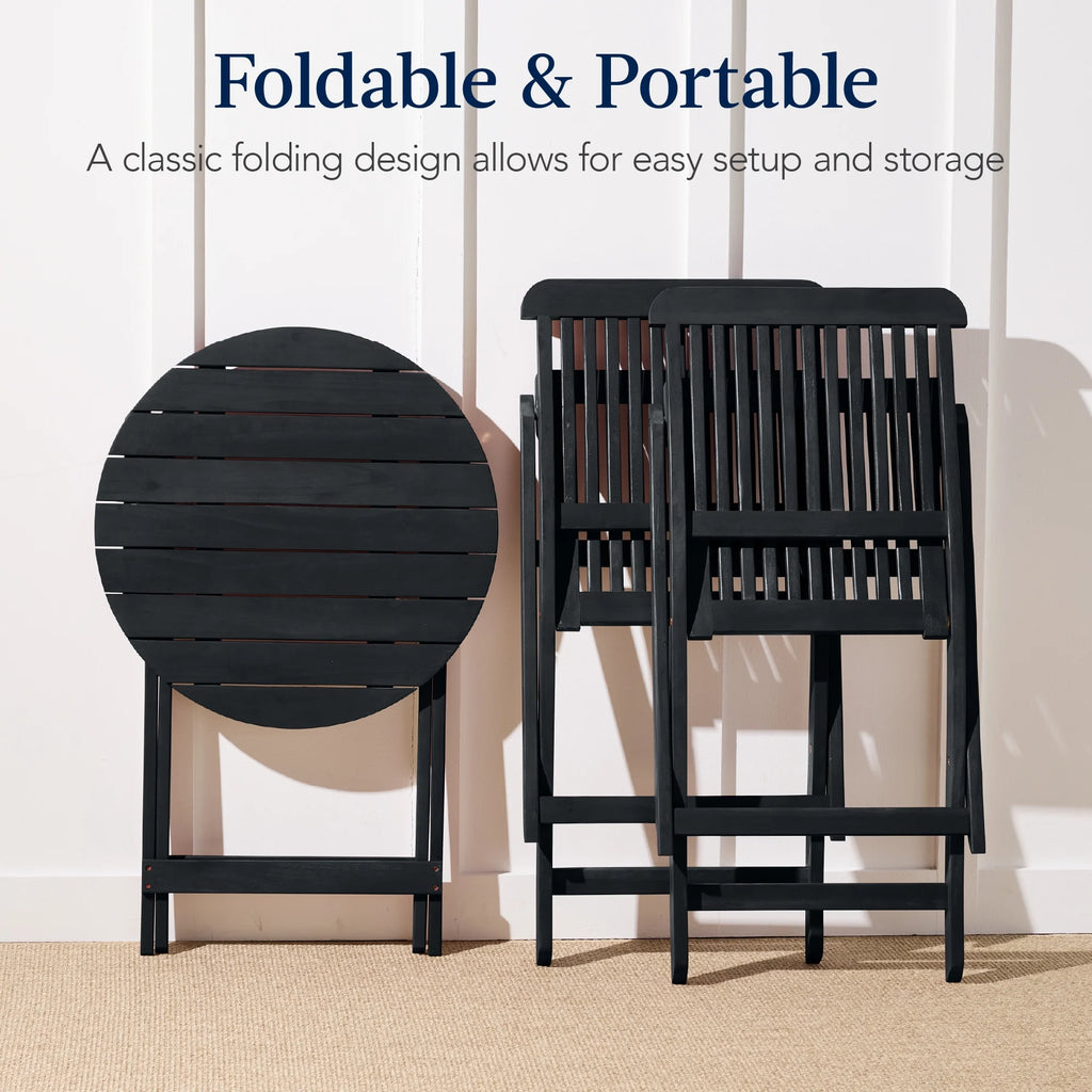 Best Choice Products 3-Piece Acacia Wood Bistro Set, Folding Patio Furniture w/ 2 Chairs, Table - Natural