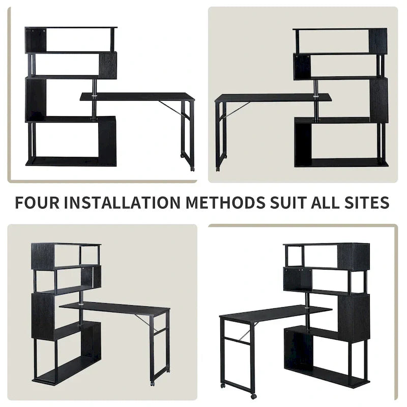 Modern Computer Desk with 5-Tier Shelves – Space-Saving Rotatable Workstation