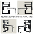 Modern Computer Desk with 5-Tier Shelves – Space-Saving Rotatable Workstation