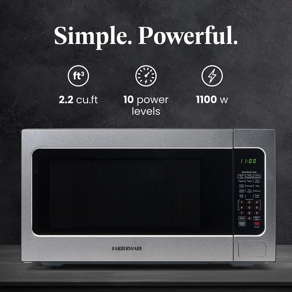 Farberware FMGZ09BKA 0.9 Cu. Ft. Microwave Oven, 900W, Digital Control, LED Display, 6 Cooking Presets, Black