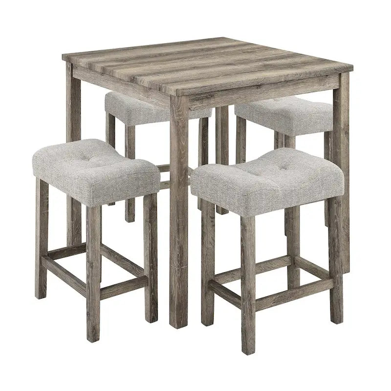 5-Piece Wood Dining Set: Square Table with 4 Upholstered Chairs