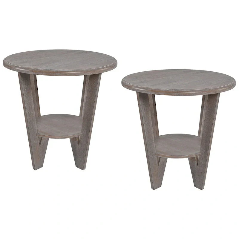 COZAYH Set of 2 Rustic Farmhouse End Tables with Storage Shelf - Vintage Grey French Country Accent Side Tables