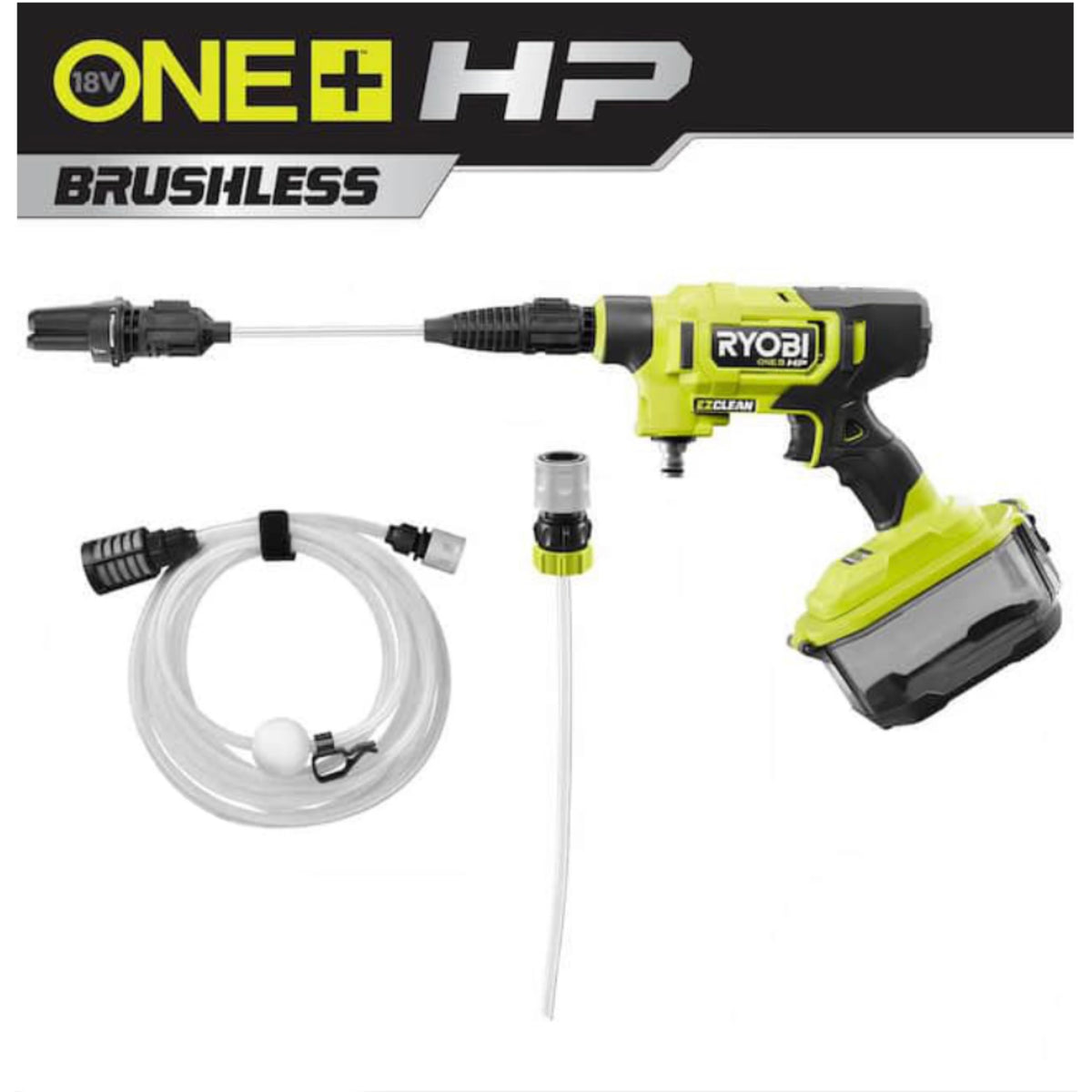 Ryobi ONE+ HP 600 PSI at 0.7 GPM 18V Cordless Electric Cold water Power Cleaner, 20 ft. Siphon Hose