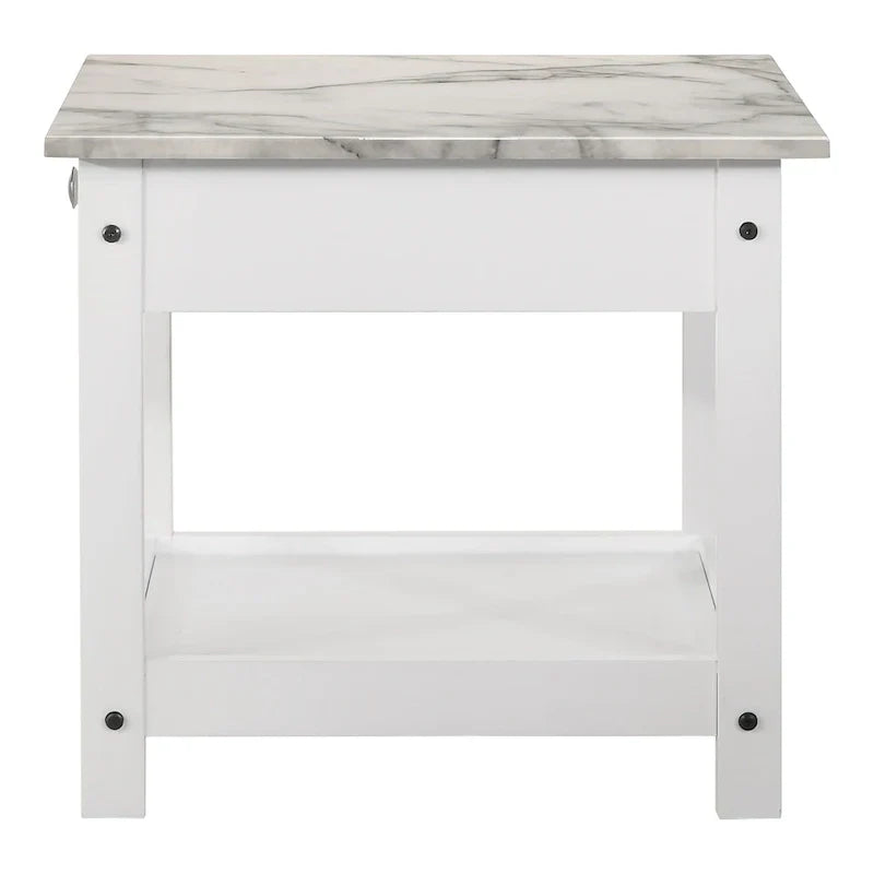 Denhour DH BASIC 4-Piece Open-Shelf Coffee Table Set with Drawer in Transitional Rubberwood