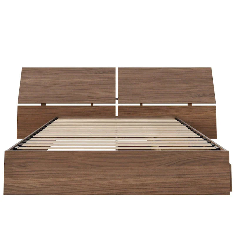 Walnut Nexera Storage Bed with Integrated Headboard