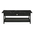 Denhour DH BASIC 4-Piece Open-Shelf Coffee Table Set with Drawer in Transitional Rubberwood