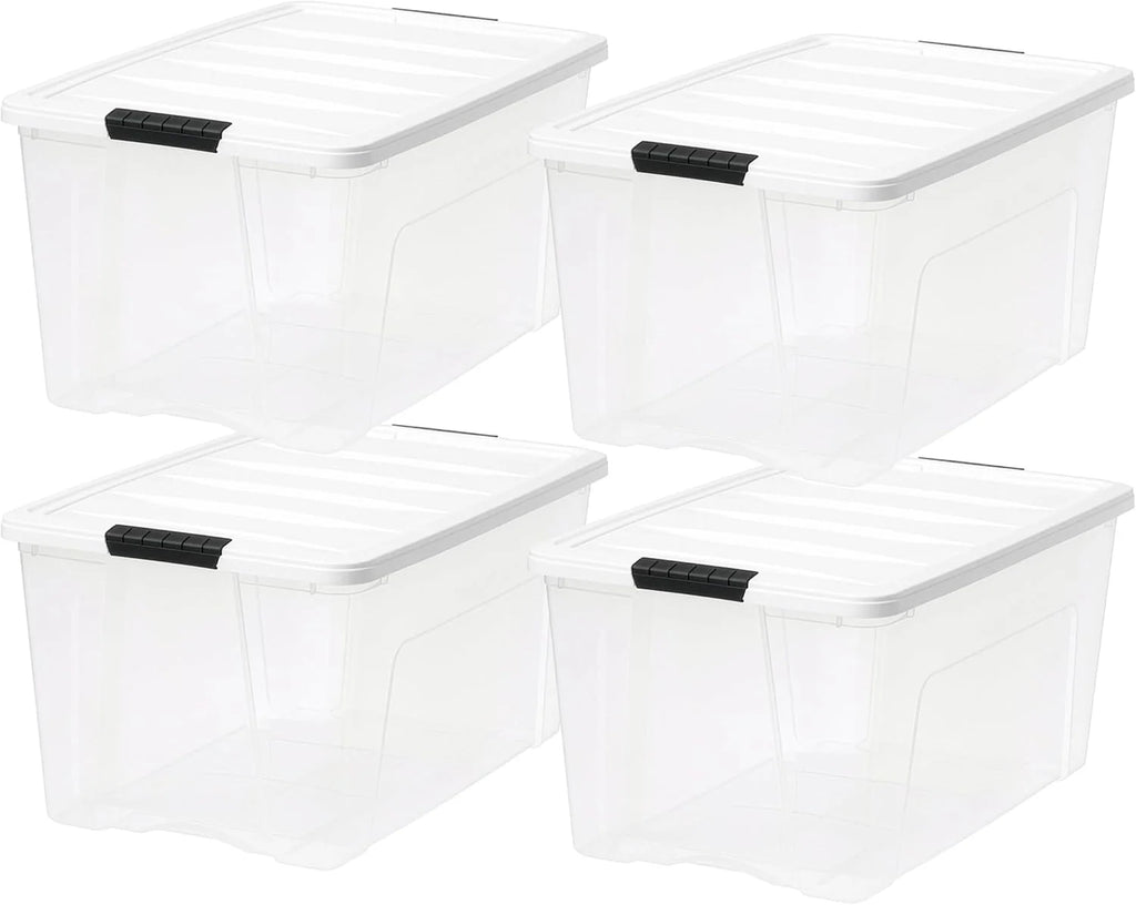 72 Qt Stackable Plastic Storage Bins with Lids, 4 Pack