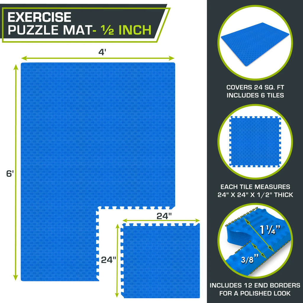 Checkered Exercise Puzzle Mat 1/2-in | Blue