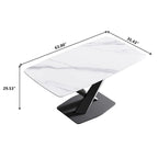 63-Inch Contemporary Dining Table with Slate Stone Surface and Metal Legs, Marble Finish