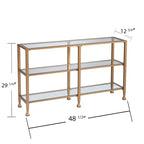 Jensen Gold Metal Console Table with Glass Shelves by SEI Furniture - Narrow Design