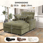 BedLuxury Oversized Accent Chair with Ottoman for Living Room, Single Sleeper Sofa Armchair with 3 Pillows, Lounge Sofa Bed, Green