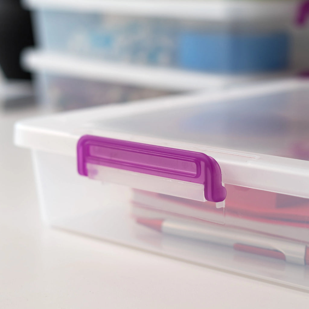 Large Modular Latching Box - Purple Handle, 6 Pack, Clear