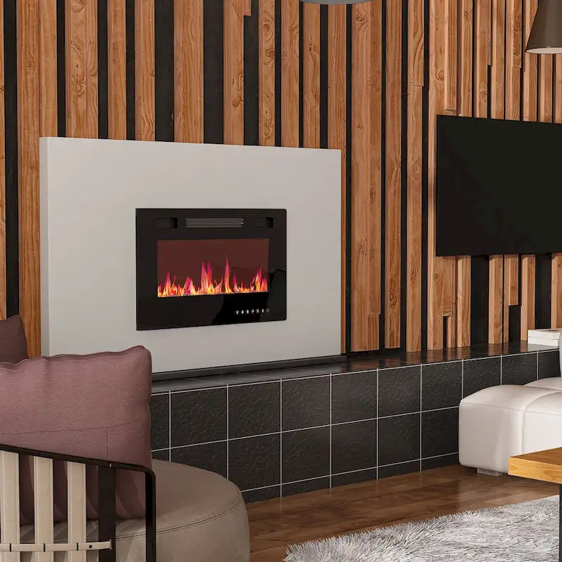 Electric Fireplace TV Stand Entertainment Center with LED Flame Effects and Remote Control