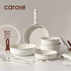 Carote 18 Pcs Ceramic Nonstick Cookware Set, Pots and Pans Set with Detachable Handles, Oven/Dishwasher Safe, Stackable Kitchen Cooking Set, White