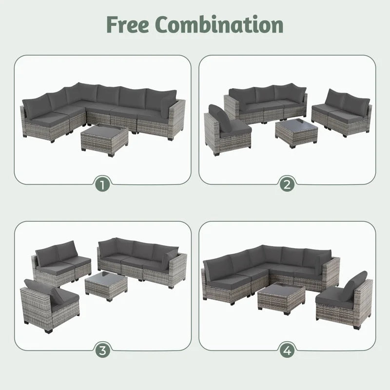 Ainfox 7 Pcs Outdoor Patio Furniture Sofa Set on Sale, Grey Rattan Grey Cushion