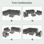 Ainfox 7 Pcs Outdoor Patio Furniture Sofa Set on Sale, Grey Rattan Grey Cushion