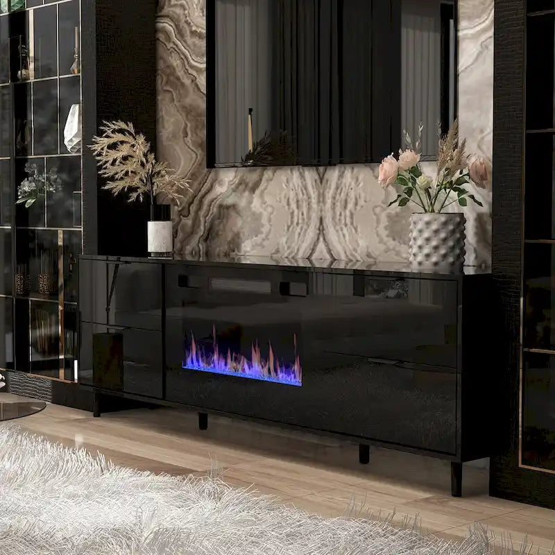 Electric Fireplace TV Stand Entertainment Center with LED Flame Effects and Remote Control