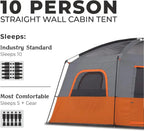 CORE Straight Wall Cabin Tents | 10 Person / 11 Person / 12 Person Large Multi Room Family Tents for Car Camping & Outdoor Adventures