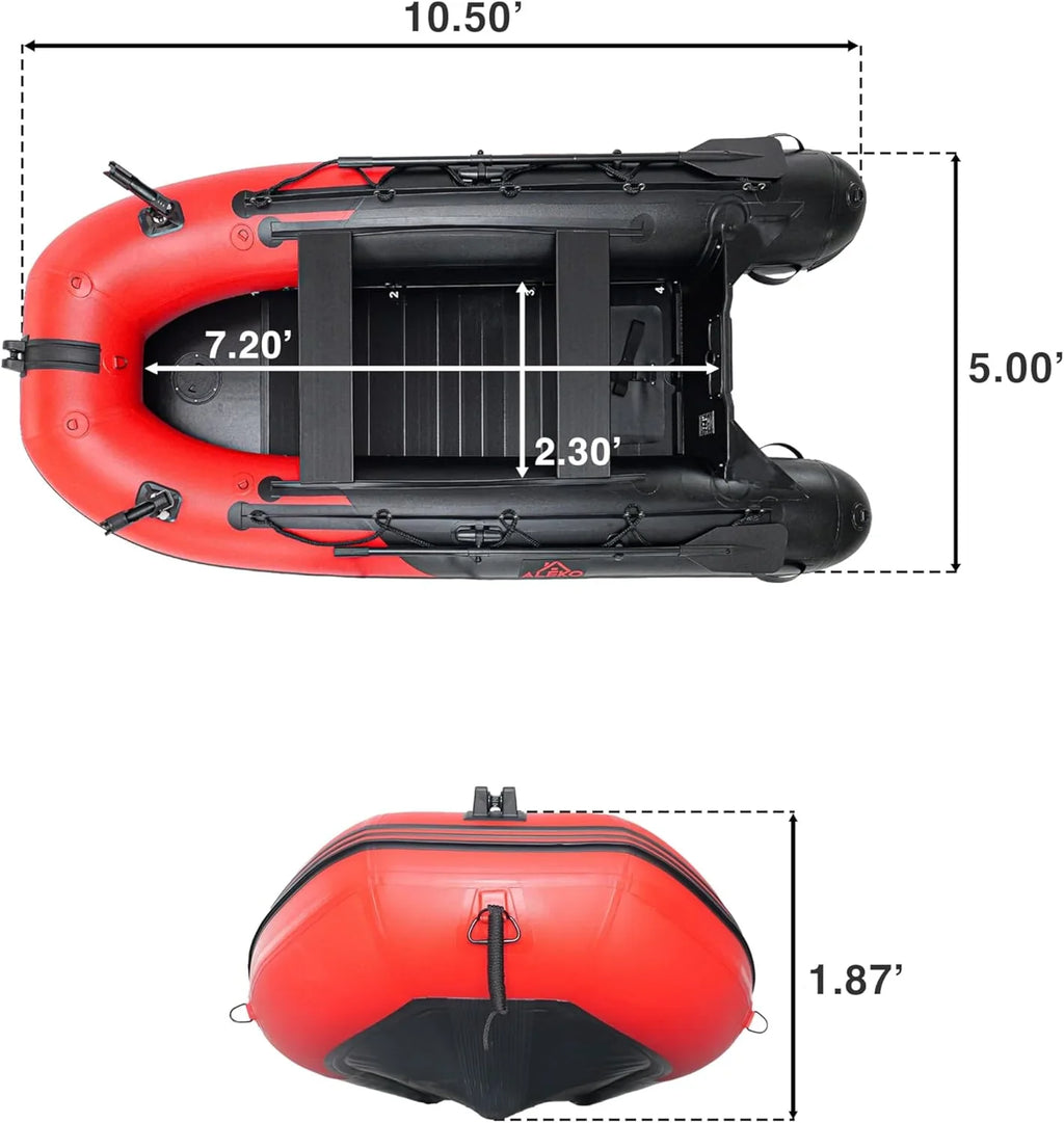 Inflatable Boat | Yacht Dinghy Tender Raft | Multi Person Fishing Boat | Aluminum Floor Oars | Fishing Rod Holders | Heavy-Duty PVC | 2024 Model |