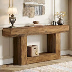 63-Inch Brown and Gray Slim Wooden Console Table for Entryway