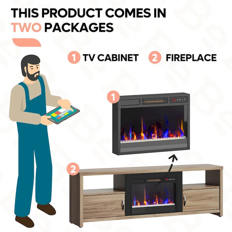 71-Inch TV Stand for 75-Inch TVs with LED Fireplace and Storage Cabinet