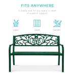 Best Choice Products Outdoor Steel Bench Garden Patio Porch Furniture W/ Floral Design Backrest - Black