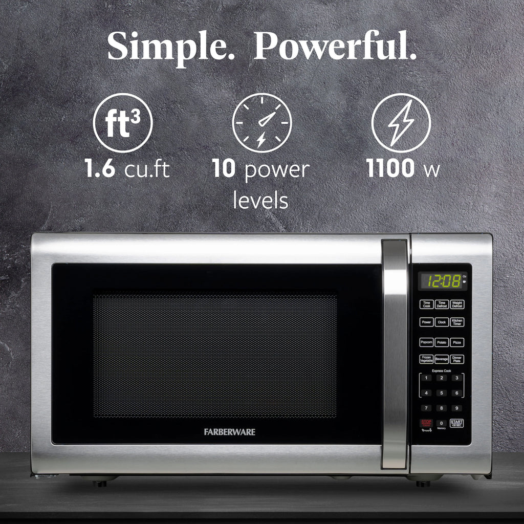 Farberware FMGZ09BKA 0.9 Cu. Ft. Microwave Oven, 900W, Digital Control, LED Display, 6 Cooking Presets, Black
