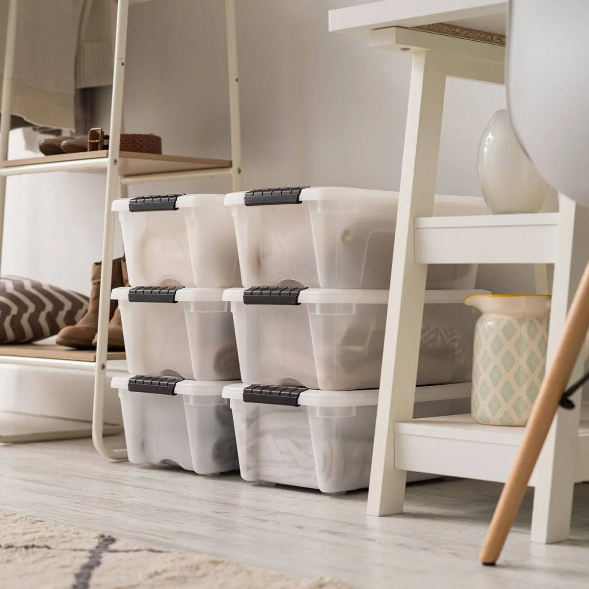 Stack & Pull Storage Box - 12 QT, 6 Pack, Pearl
