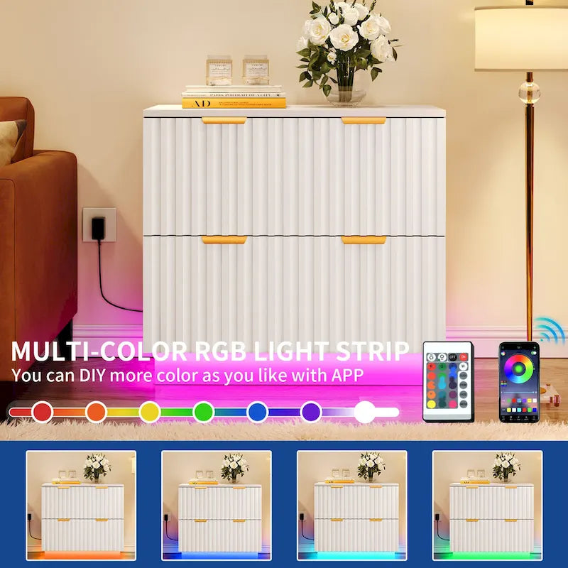 Moasis Lateral Filing Cabinet with LED Lighting and 2 Drawers for Home Office