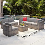 7 Pieces Outdoor Patio Furniture Sets Wicker Sectional Sofa PE Rattan Conversation Sets with Cushions
