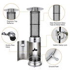 41000 BTU Standing Propane Patio Heater with Wheels, Stainless Steel Round Glass Tube Gas Outdoor Heater