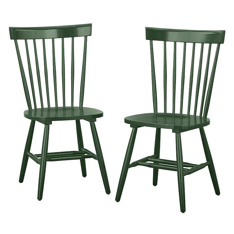 Set of 2 Spindle Back Dining Chairs Solid Rubberwood Farmhouse Style