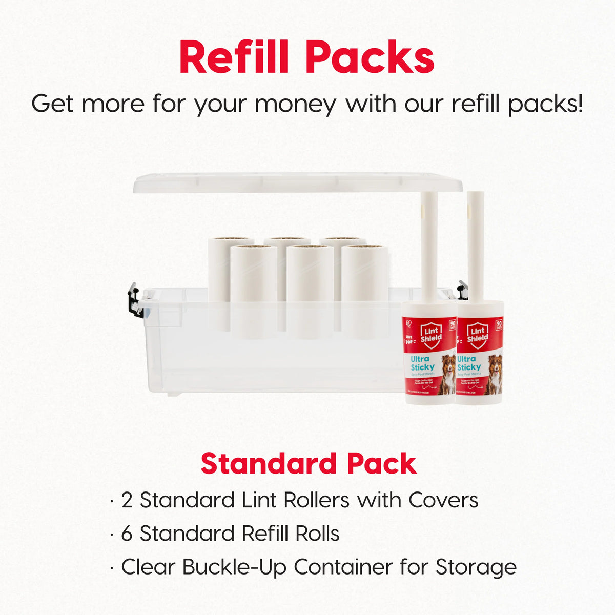 Extra Sticky Lint Roller Standard Value Pack Comes with Storage Box and Refills, 90 Sheets/Roll, 720 Sheets