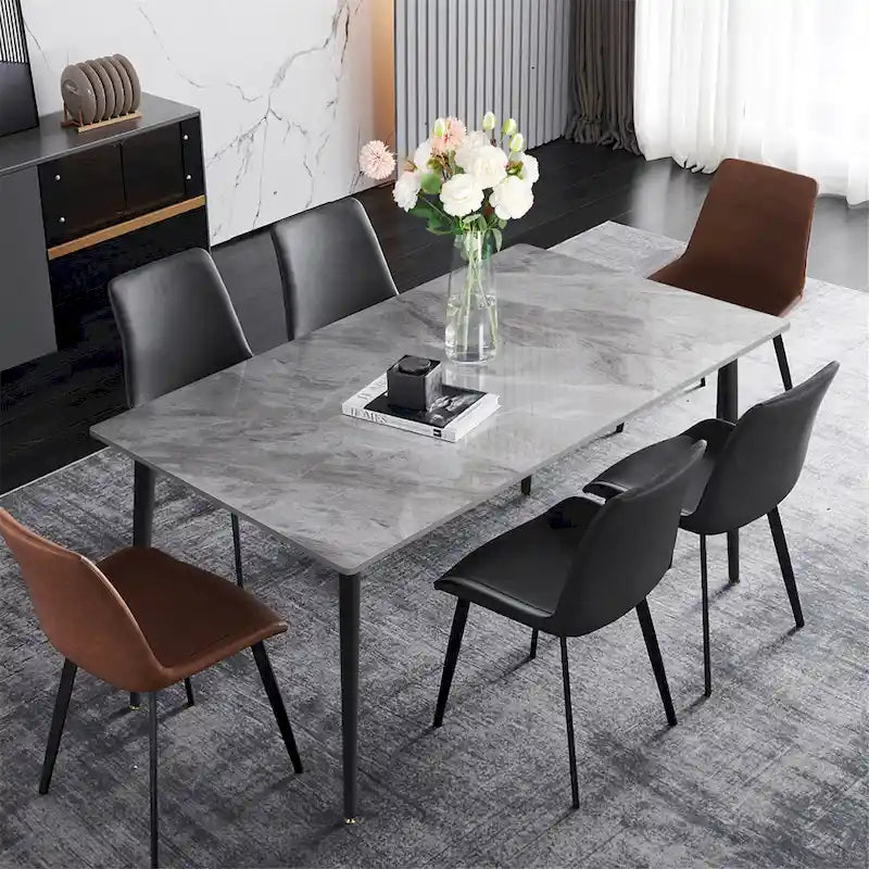 Contemporary Kitchen Table with Metal Frame and Sintered Stone Top