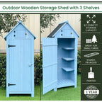 Hanover Sturdy Durable Waterproof Wood Outdoor Vertical Storage Shed, 70.40"x 30.30"x21.30", Blue