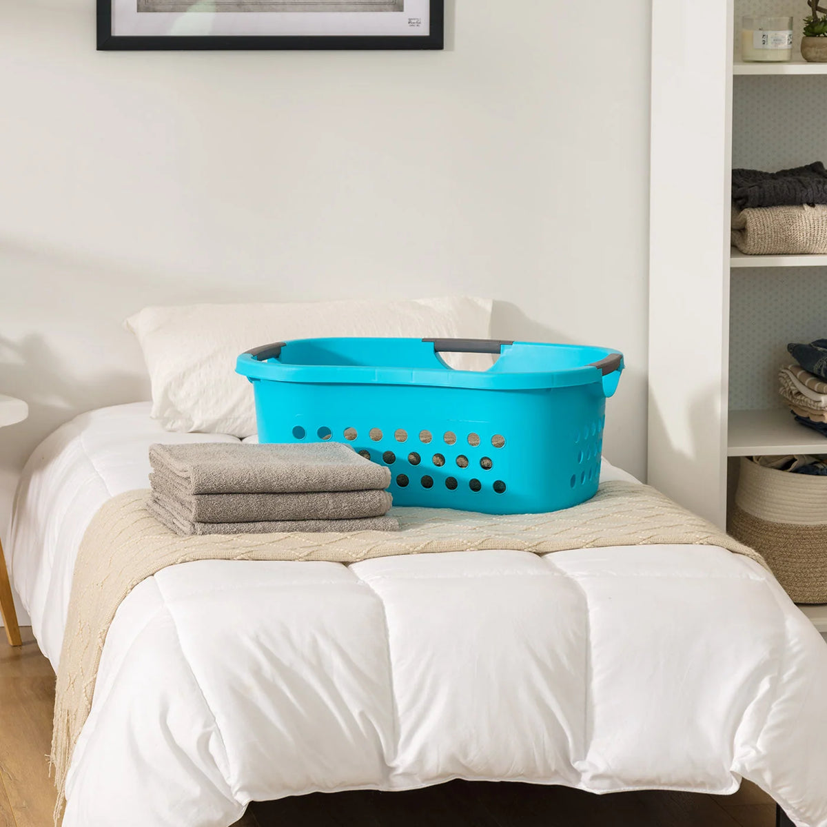Hip Grip Laundry Basket – Large Teal Plastic Organizer with Comfort Handles, 3-Pack