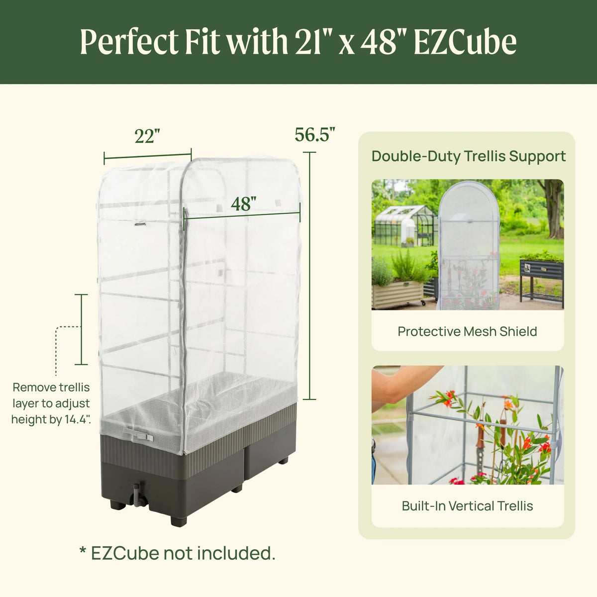 Mesh Cover & Trellis System for EZCube Planter 21" x 24" | Cover Only