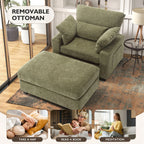 BedLuxury Oversized Accent Chair with Ottoman for Living Room, Single Sleeper Sofa Armchair with 3 Pillows, Lounge Sofa Bed, Green
