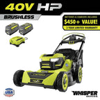 Ryobi 40V HP Brushless 21-in Self-Propelled AWD Lawn Mower – Whisper Series – Includes (2) 6.0Ah Batteries and Charger