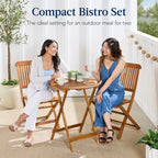 Best Choice Products 3-Piece Acacia Wood Bistro Set, Folding Patio Furniture w/ 2 Chairs, Table - Natural