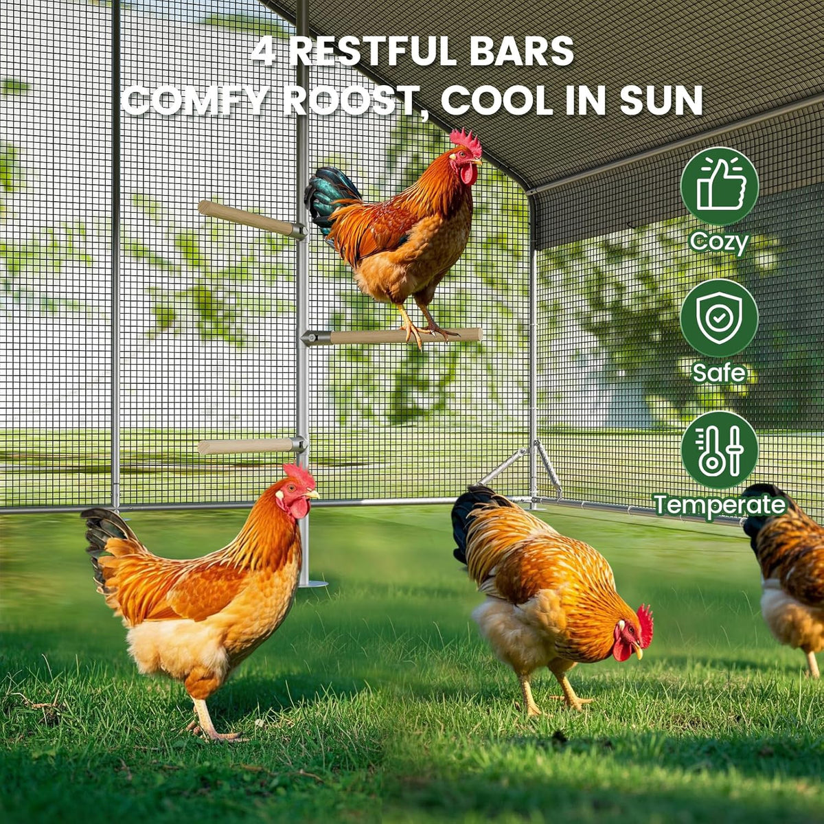 Large Walk-in Metal Chicken Coop with Run, Solar Light, UV Cover