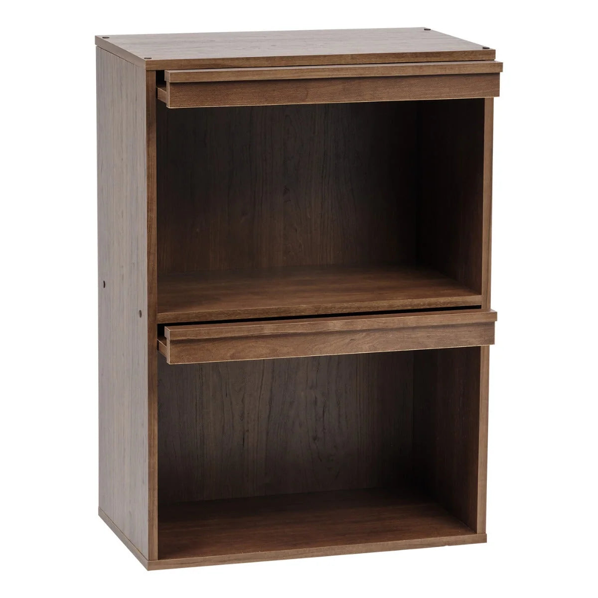 2-Tier Wood Shelf with Pocket Doors, Brown