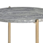 Gray and Gold End Table with Oval Marble Top and X-Shaped Base