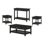Denhour DH BASIC 4-Piece Open-Shelf Coffee Table Set with Drawer in Transitional Rubberwood