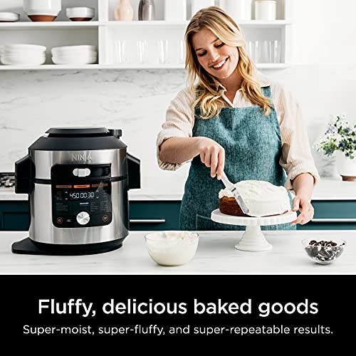 Ninja OL701 Foodi 14 in 1 SMART XL 8 Qt. Pressure Cooker Steam Fryer with SmartLid & Thermometer   Auto Steam Release, that Air Fries, Proofs & More, 3 Layer Capacity, 5 Qt. Crisp Basket, Silver/Black