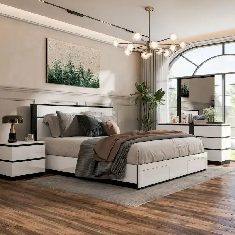 Conjira Modern 4-Piece White Wood Bedroom Storage Set by Furniture of America