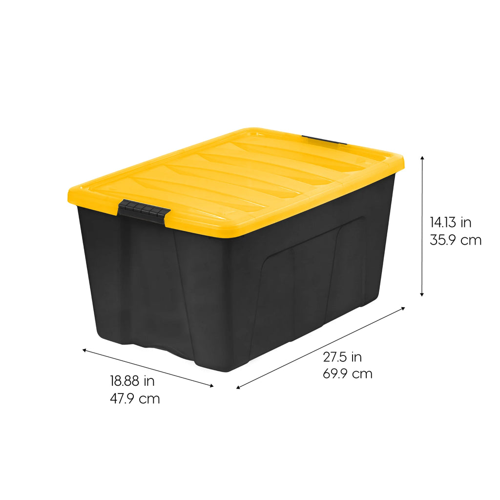 94 Qt. Plastic Storage Bins with Lids, Black, Latching, Stackable, Totes 3Pk