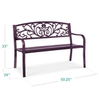 Best Choice Products Outdoor Steel Bench Garden Patio Porch Furniture W/ Floral Design Backrest - Black