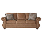 Roundhill Furniture Leinster Brown Fabric Sofa and Loveseat with Nailhead Trim
